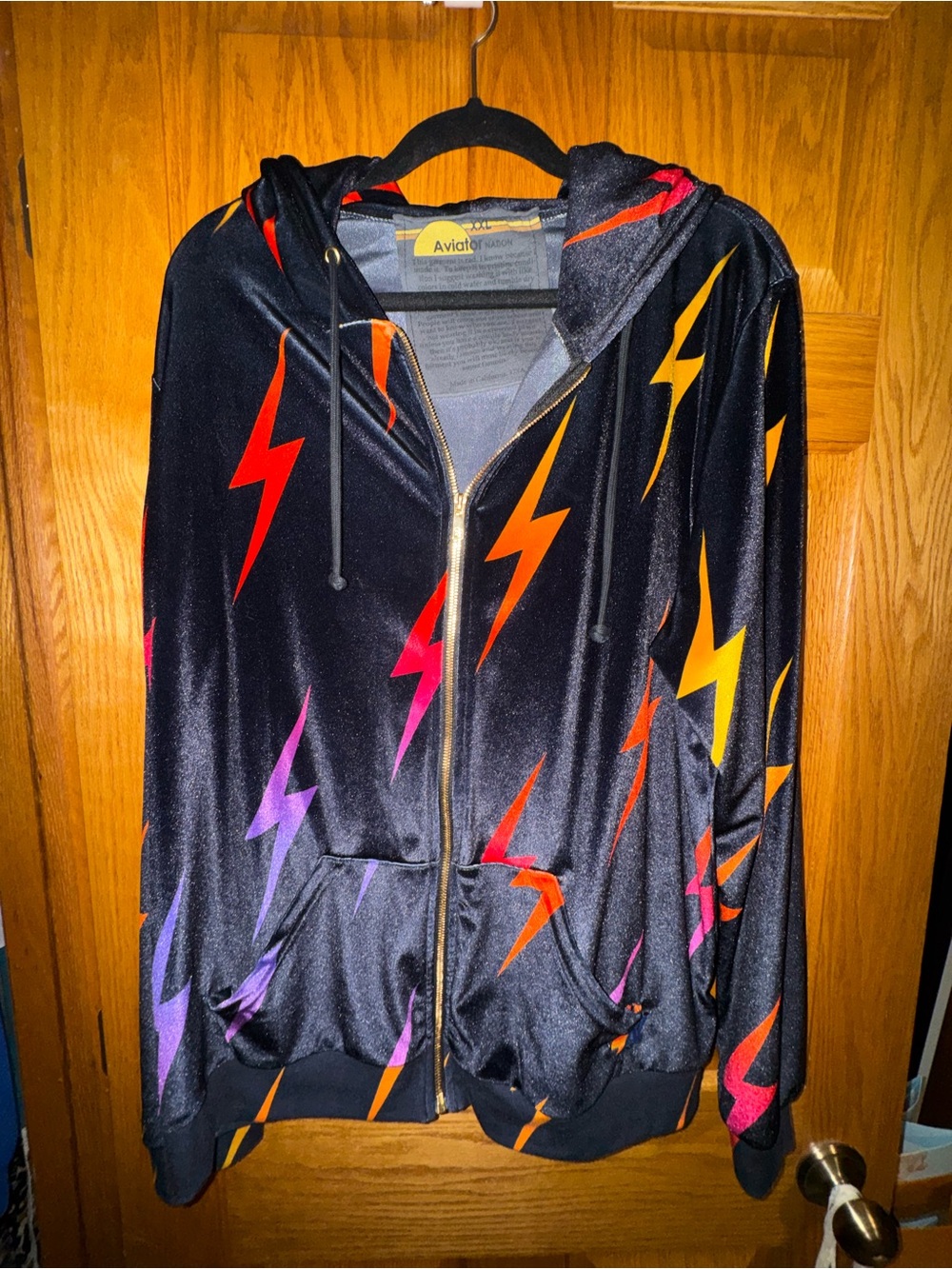 Aviator Nation Rainbow Black Lightning Bolt Zip Hoodie